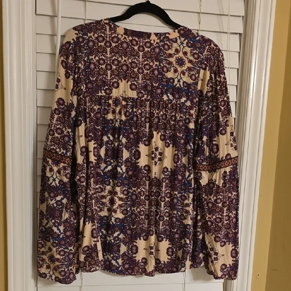 DR2 Purple and Blue Long Sleeve Smocked Blouse - Picture 6 of 11